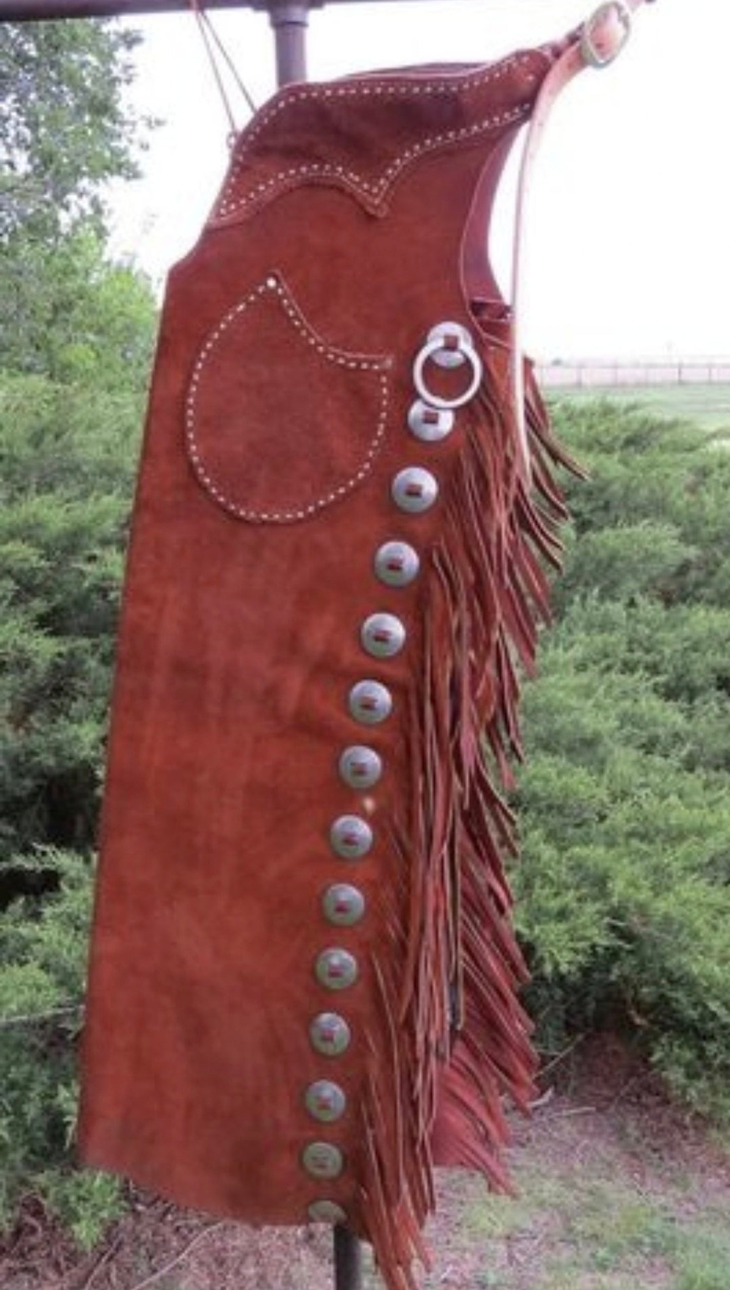 Leather Chap Red Suede Fringes Style Braided Chap Western Cowboy Chap Horse Riding Chap Native Rodeo Chap Gifts For Men , Gifts For Cowboy